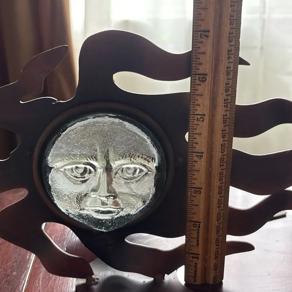 VTG Celestial Metal w Glass Sun Votive Candle Holder Whimsical